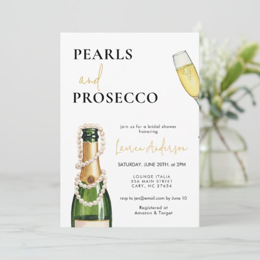 Elegant Pearls en Prosecco Vrijgezellenfeest Kaart (Staand voorkant)