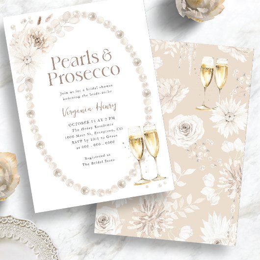 Elegant Pearls en Prosecco Vrijgezellenfeest Kaart