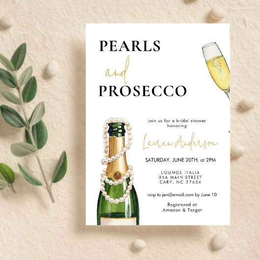 Elegant Pearls en Prosecco Vrijgezellenfeest Kaart