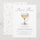 Elegant Pearls en Prosecco Vrijgezellenfeest Kaart (Voorkant / Achterkant)