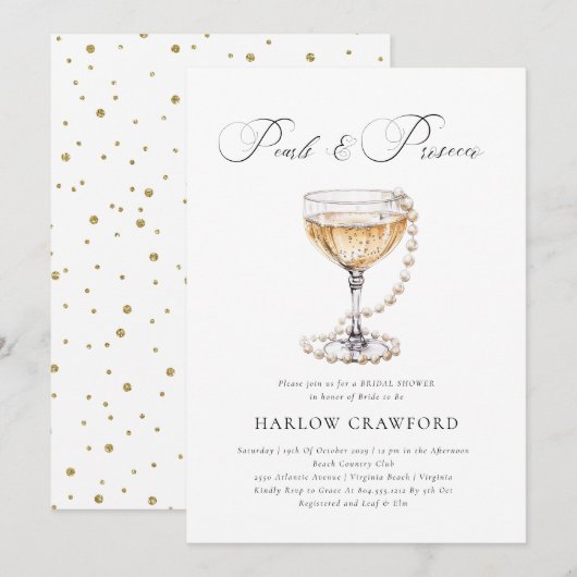 Elegant Pearls en Prosecco Vrijgezellenfeest Kaart (Voorkant / Achterkant)