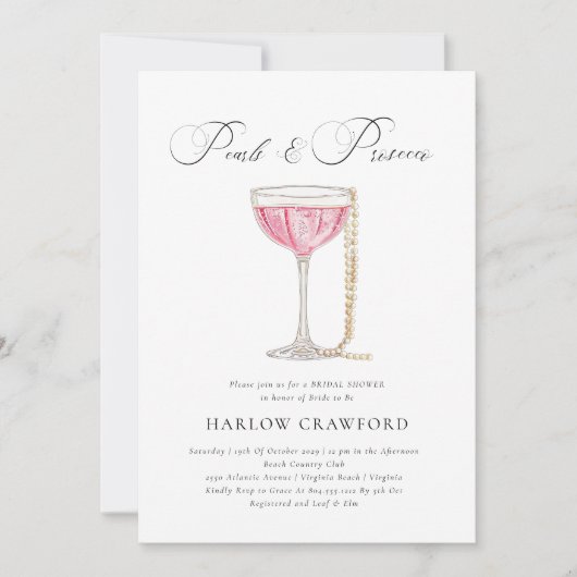 Elegant Pearls en Prosecco Vrijgezellenfeest Kaart (Voorkant)