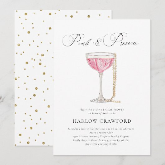Elegant Pearls en Prosecco Vrijgezellenfeest Kaart (Voorkant / Achterkant)
