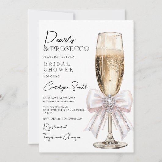 Elegant Pearls en Prosecco Vrijgezellenfeest Kaart (Voorkant)