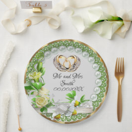 Elegant Pearls Flowers Weddenschap Papieren Bordje