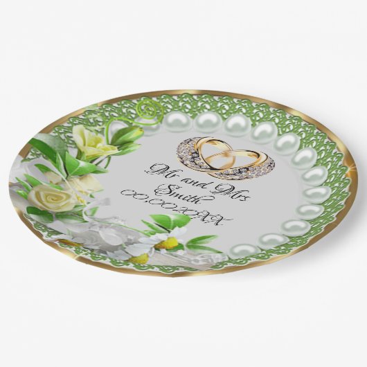 Elegant Pearls Flowers Weddenschap Papieren Bordje (Gekanteld)