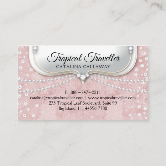 Elegant Pearls Pink Suede Makeup Jewelry Visitekaartje (Achterkant)