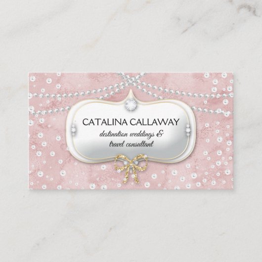 Elegant Pearls Pink Suede Makeup Jewelry Visitekaartje (Voorkant)