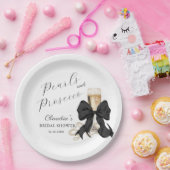 Elegant Pearls & Prosecco Black Bow Bridal Shower Papieren Bordje (Feest)
