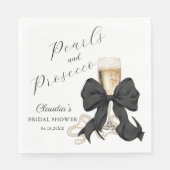 Elegant Pearls & Prosecco Black Bow Bridal Shower Servet (Voorkant)