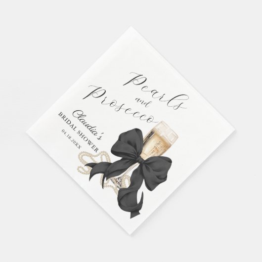 Elegant Pearls & Prosecco Black Bow Bridal Shower Servet (Hoek)
