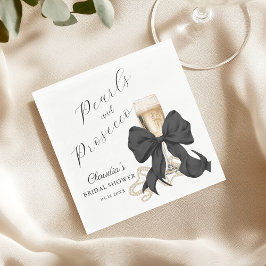 Elegant Pearls & Prosecco Black Bow Bridal Shower  Servet