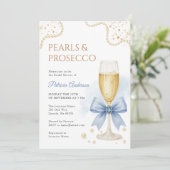 Elegant Pearls & Prosecco Bridal Shower Invitation Kaart (Staand voorkant)