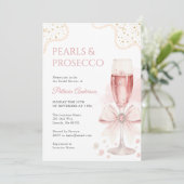 Elegant Pearls & Prosecco Bridal Shower Invitation Kaart (Staand voorkant)