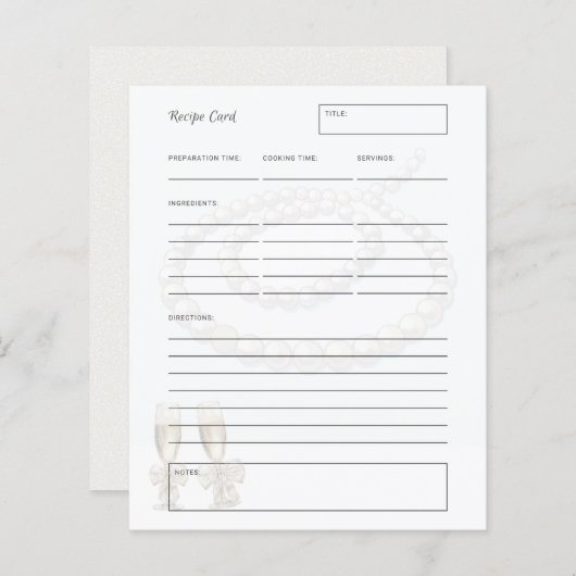 Elegant Pearls Prosecco Bridal Shower Recipe card (Voorkant / Achterkant)