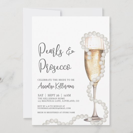 Elegant Pearls & Prosecco Champagne Bridal Shower Kaart (Voorkant)