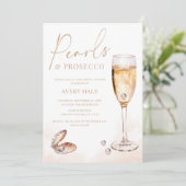 Elegant Pearls & Prosecco Seashell Vrijgezellenfee Kaart (Staand voorkant)