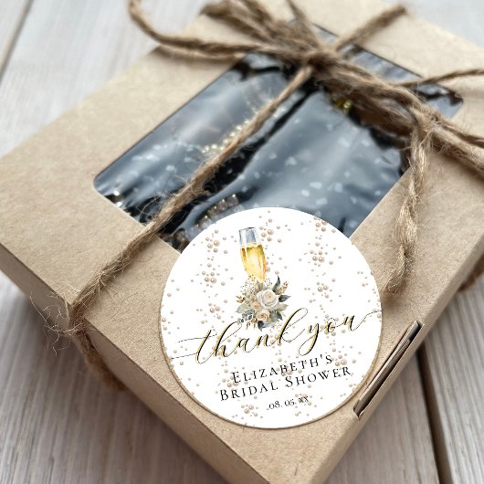 Elegant Pearls & Prosecco Vrijgezellenfeest Dank u Ronde Sticker