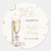 Elegant Pearls & Prosecco Vrijgezellenfeest Dank u Ronde Sticker (Voorkant)