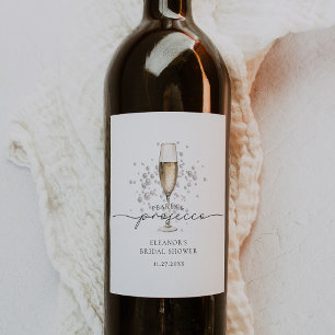 Elegant Pearls & Prosecco Vrijgezellenfeest Favor Wijn Etiket