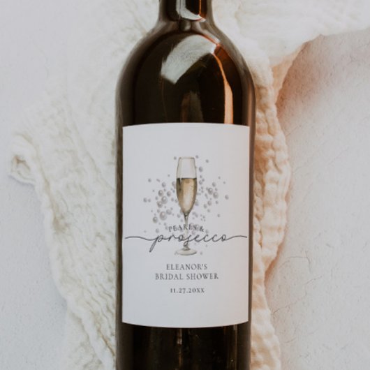Elegant Pearls & Prosecco Vrijgezellenfeest Favor Wijn Etiket