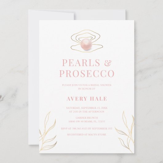 Elegant Pearls & Prosecco Vrijgezellenfeest Kaart (Voorkant)