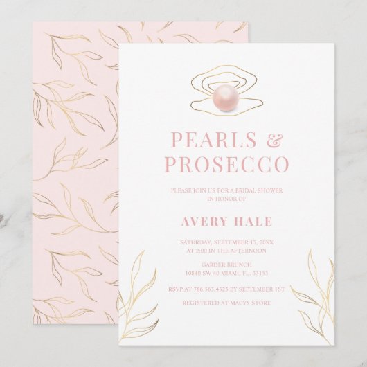 Elegant Pearls & Prosecco Vrijgezellenfeest Kaart (Voorkant / Achterkant)