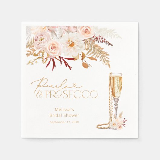 Elegant Pearls & Prosecco Vrijgezellenfeest Servet (Voorkant)