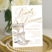 Elegant Pearls & Prosecco White Bow Bridal Shower  Kaart