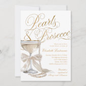 Elegant Pearls & Prosecco White Bow Bridal Shower  Kaart (Voorkant)