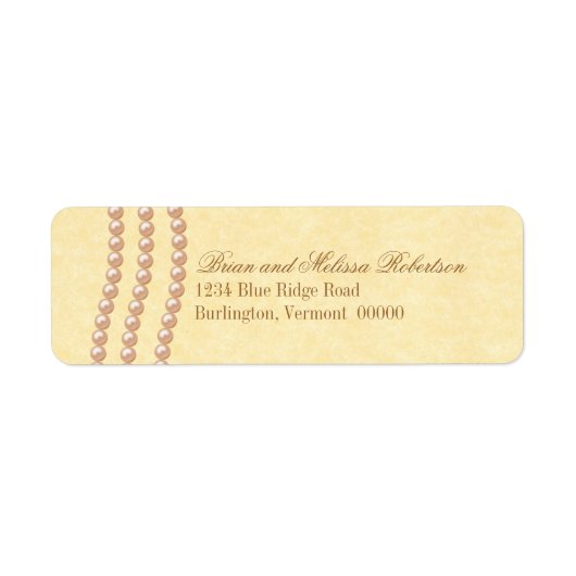 Elegant Pearls Return Address Labels, Champagne Etiket (Voorkant)