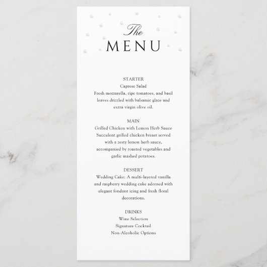 Elegant Pearls Vrijgezellenfeest Menu (Voorkant)