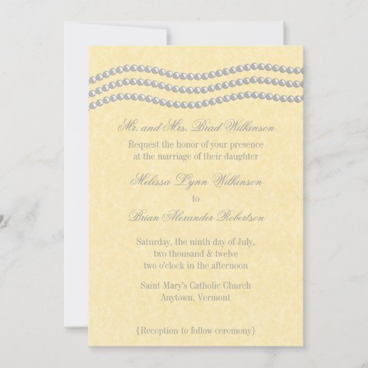 Elegant Pearls Wedding Invitation, Ivory Kaart (Voorkant)