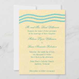 Elegant Pearls Wedding Invitation, Turquoise Kaart
