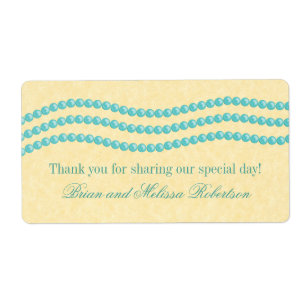 Elegant Pearls Wedding Labels, Aqua Etiket