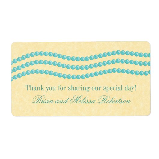 Elegant Pearls Wedding Labels, Aqua Etiket (Voorkant)