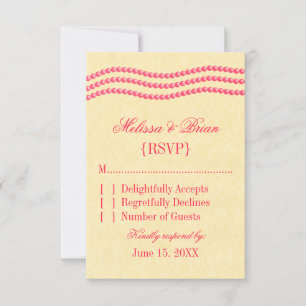 Elegant Pearls Wedding Response Kaart, Magenta RSVP Kaartje