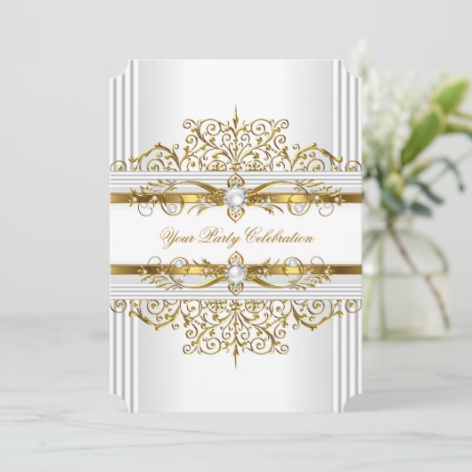 Elegant Pearls White Gold Elegant Birthday Party Kaart (Staand voorkant)