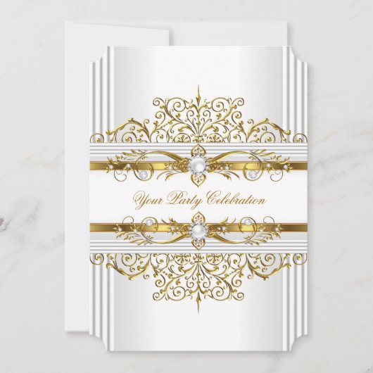 Elegant Pearls White Gold Elegant Birthday Party Kaart (Voorkant)