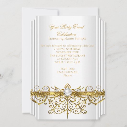 Elegant Pearls White Gold Elegant Birthday Party Kaart (Achterkant)