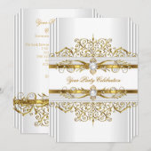 Elegant Pearls White Gold Elegant Birthday Party Kaart (Voorkant / Achterkant)