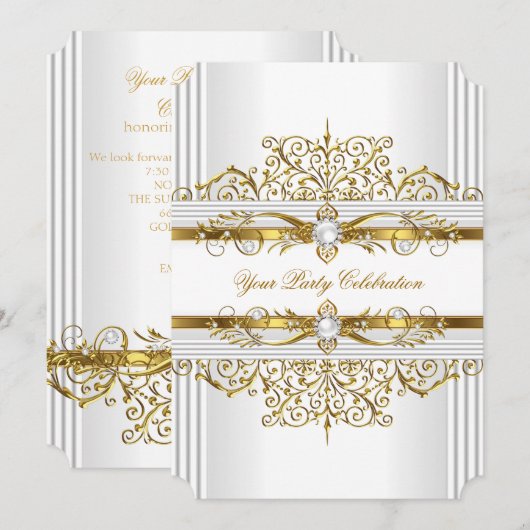 Elegant Pearls White Gold Elegant Birthday Party Kaart (Voorkant / Achterkant)