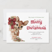 Elegant Peeking Reindeer Funny Cartoon Greeting Feestdagenkaart (Voorkant)