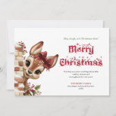 Elegant Peeking Reindeer Kids Funny Cartoon Card Feestdagenkaart (Voorkant)