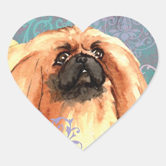 Elegant Pekingese Hart Sticker (Voorkant)