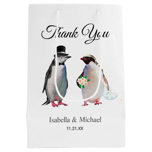 Elegant Penguin Couple Dank je huwelijk Medium Cadeauzakje (Achterkant)
