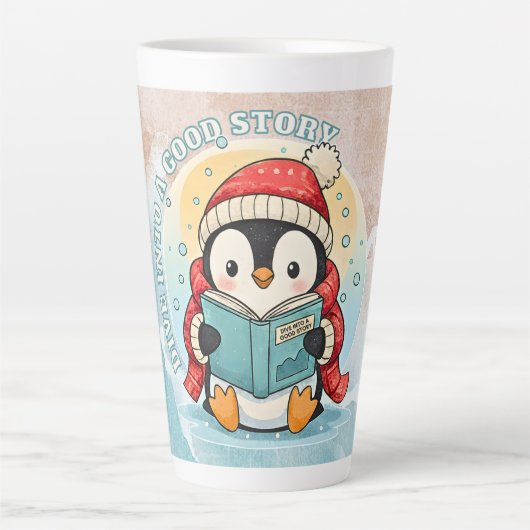 Elegant Penguin Reading Latte Art Coffee Mug Mok (Voorkant)
