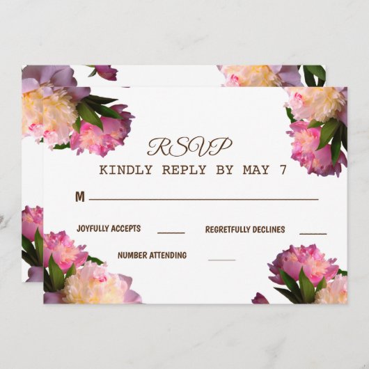 Elegant Penoy bloemen Weddenschap RSVP Kaart (Voorkant / Achterkant)
