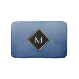 Elegant penseel blauw met eenvoudig goudmonogram badmat