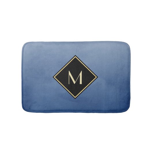 Elegant penseel blauw met eenvoudig goudmonogram badmat (Voorkant)